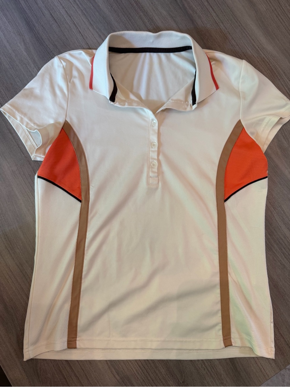 IZOD Women’s White Polo Shirt with Orange Panels- size XS